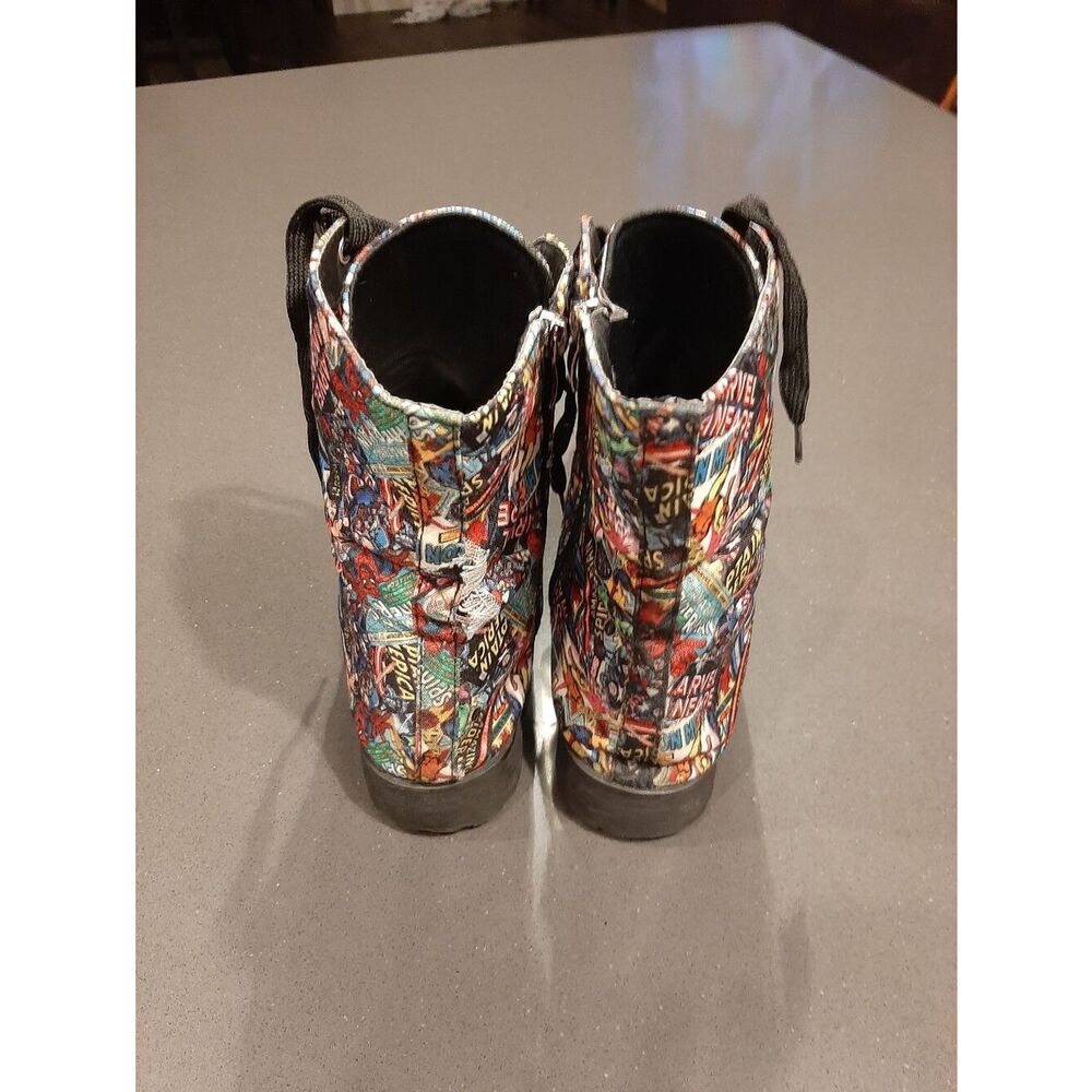 Marvel Comics Print Combat Boots Womens Size 8 Superhero Lace Up Ankle Boots - Picture 5 of 10